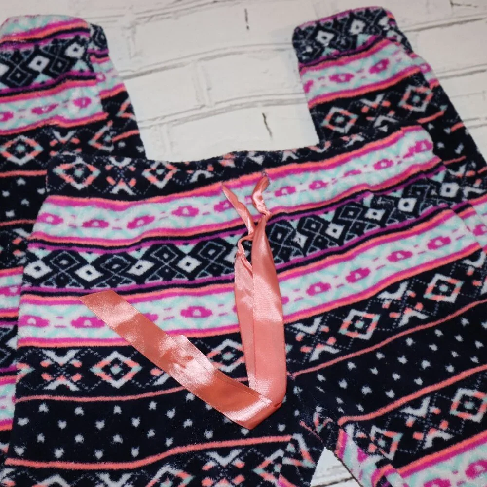 💙 Fuzzy Fleece Pajama Pants · Hot Kiss · Pink + Blue · S 💙